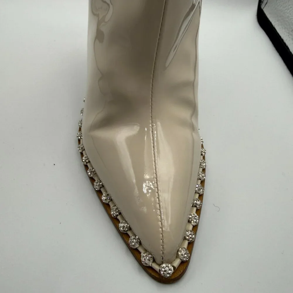 Steve Madden Edita Beige Patent Rhinestone Slouch Ankle Boots 6M Like New